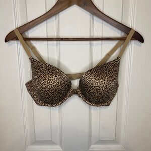 Maidenform‎ T-Shirt Bra 36 C Leopard Print Underwire Brown Tan Animal Print
